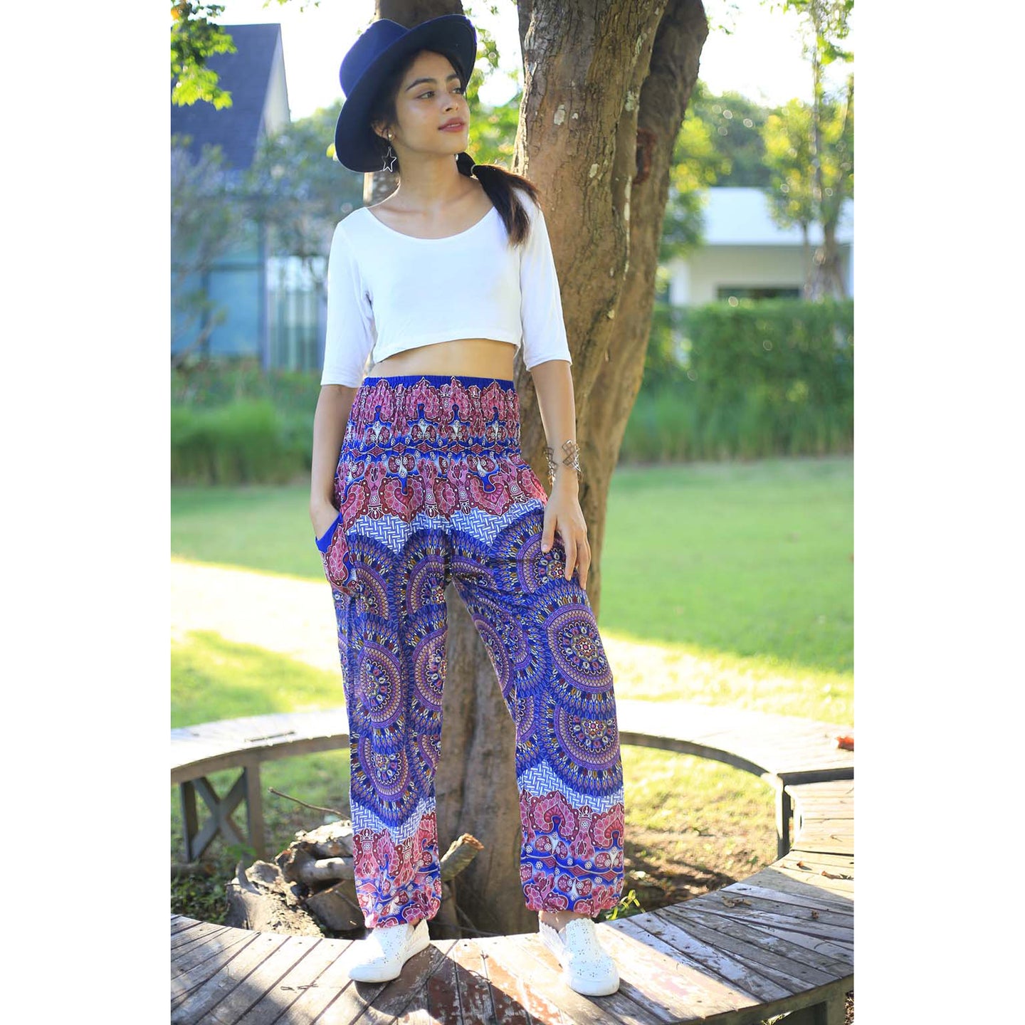 Contrast mandala 127 women harem pants in Bright Navy PP0004 020127 04