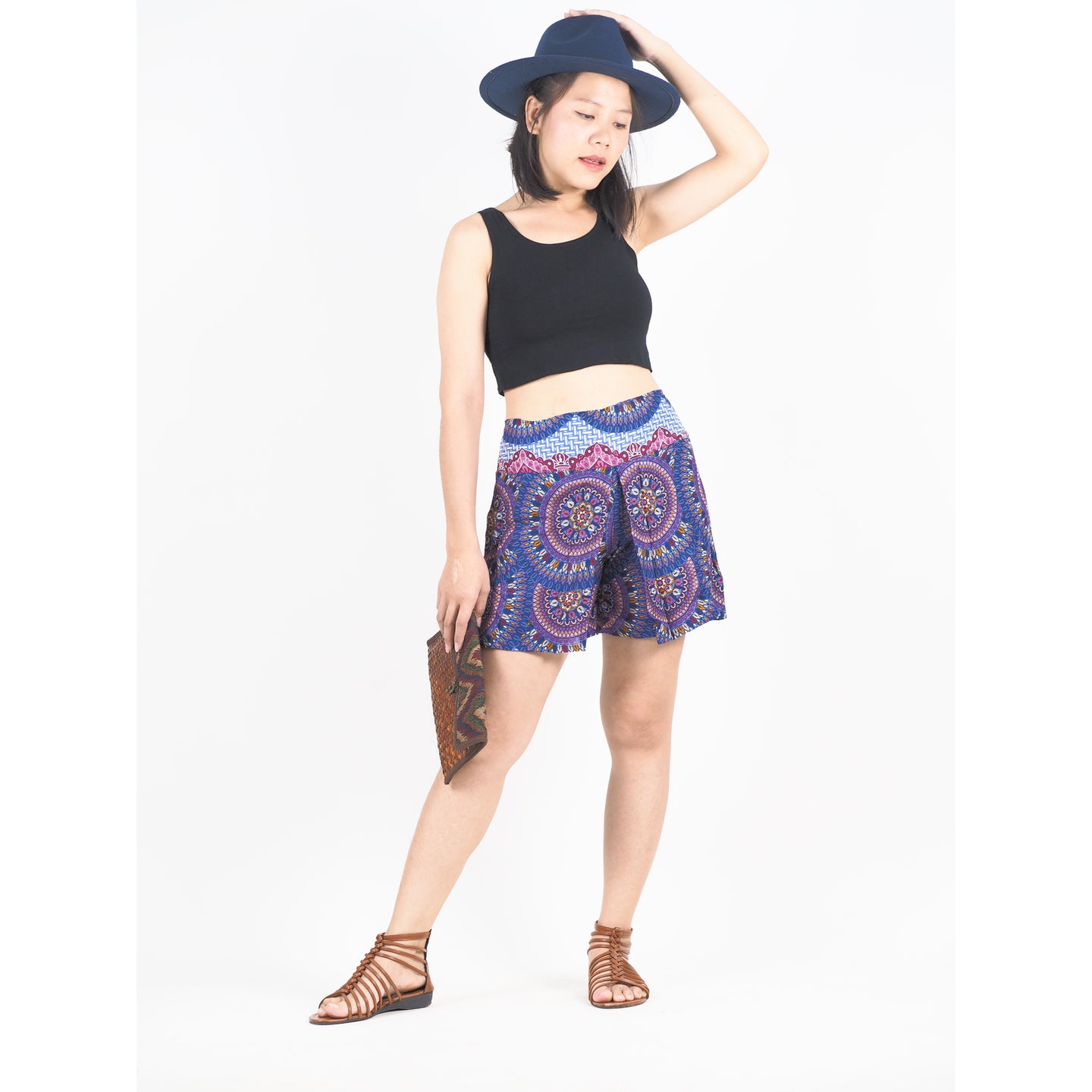 Contrast Mandala Women's Wrap Shorts Pants in Bright Navy PP0205 020127 04