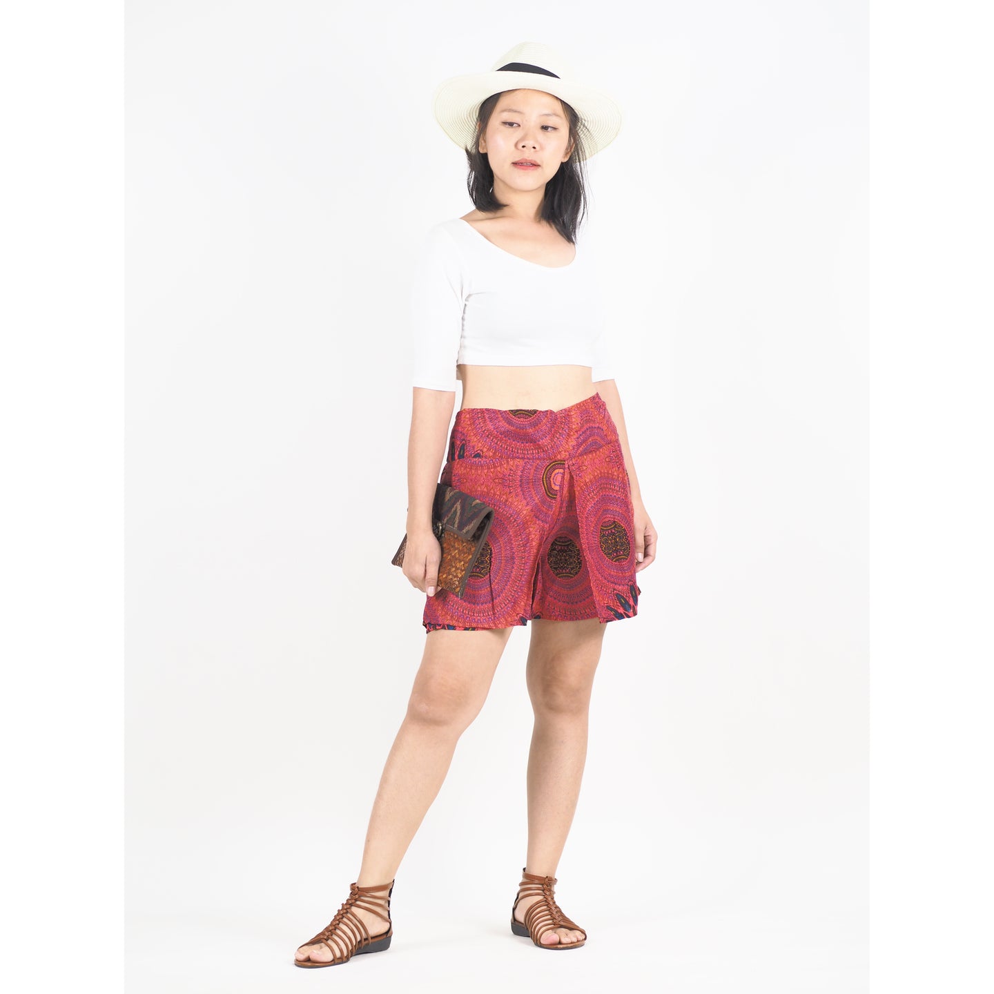Mandala Women's Wrap Shorts Pants in Red PP0205 020136 05