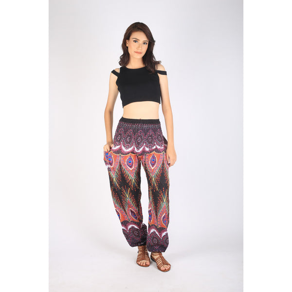 Abstract feather 190 women harem pants in Black PP0004 020190 01