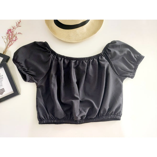 Solid Color Blouse Puff Sleeve Tops in Black SH0194 130000 10