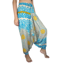 Load image into Gallery viewer, 2 tone mandala Unisex Aladdin drop crotch pants in Light Blue PP0056 020032 03