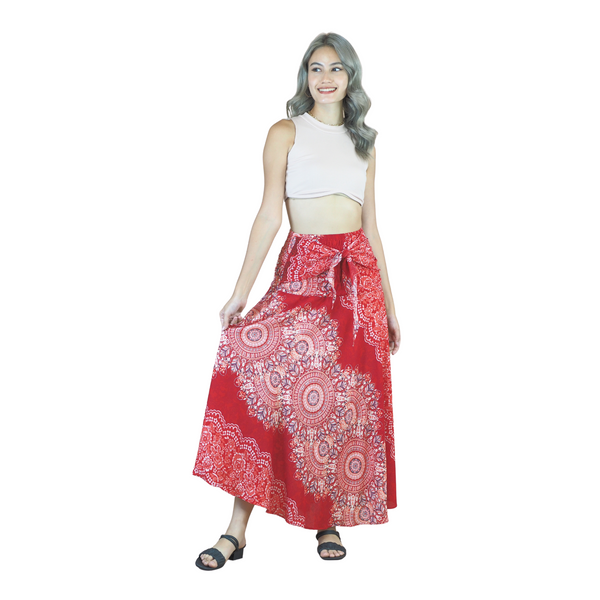 Peonies Mandala Women's Bohemian Skirt in Red SK0033 020308 01