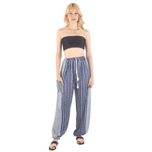 Load image into Gallery viewer, Zebra Stripe Unisex Drawstring Genie Pants in Bright Navy PP0318 020041 02