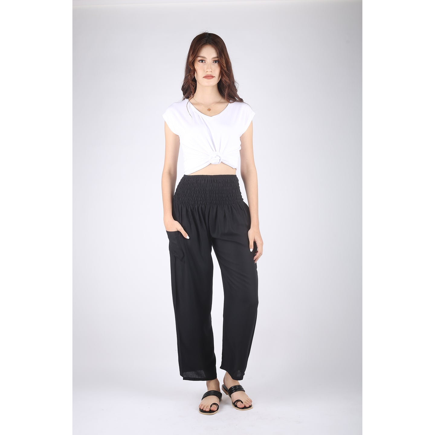 Solid Color Wide leg cropped Harem Pant in Black PP0305 020000 10