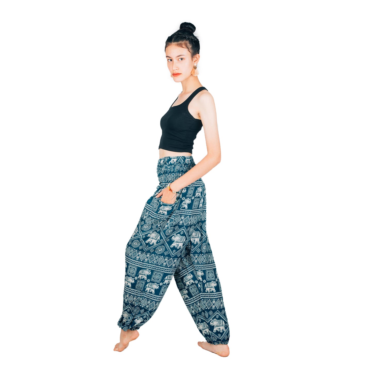 African Elephant 4 women harem pants in green PP0004 020004 05