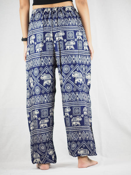 African Elephant Unisex Drawstring Genie Pants in Navy Blue PP0110 020004 04