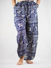 Load image into Gallery viewer, African Elephant Unisex Drawstring Genie Pants in Navy Blue PP0110 020004 04