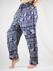 African Elephant Unisex Drawstring Genie Pants in Navy Blue PP0110 020004 04