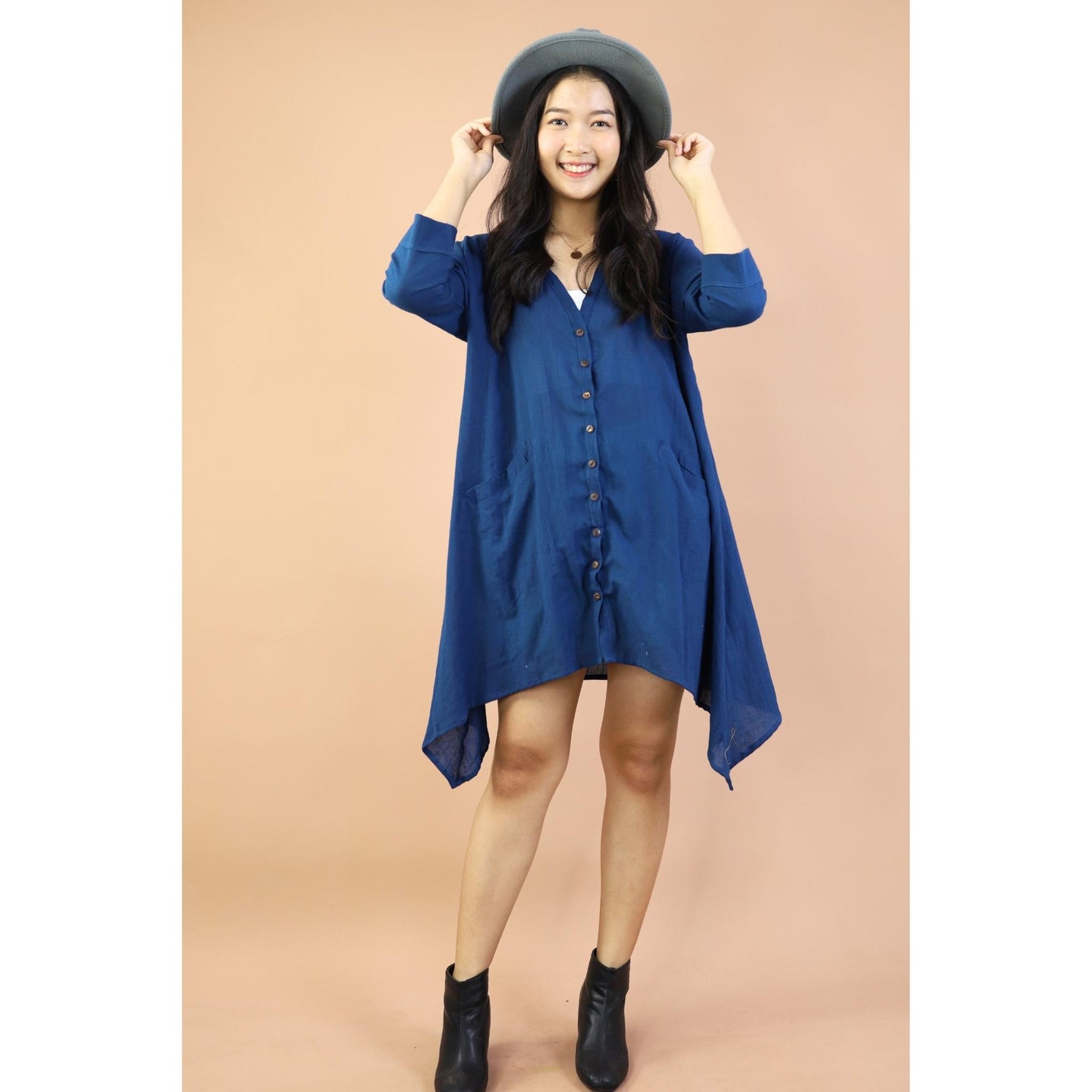 Solid Color Long Sleeve Shirt Dress Asymmetric Women DR0428 010000 00