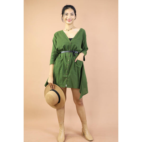 Solid Color Long Sleeve Shirt Dress Asymmetric Women DR0428 010000 00