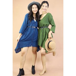 Solid Color Long Sleeve Shirt Dress Asymmetric Women DR0428 010000 00