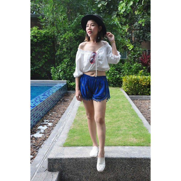 Side Sunflower Women's Pompom Shorts Pants in Blue PP0228 020141 04