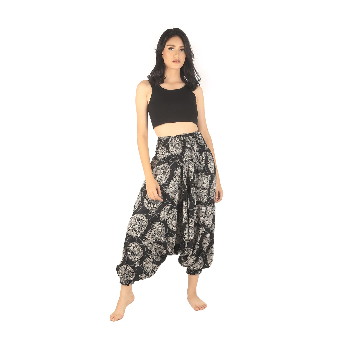 Floral Classic Unisex Aladdin drop crotch pants in Black PP0056 020098 08