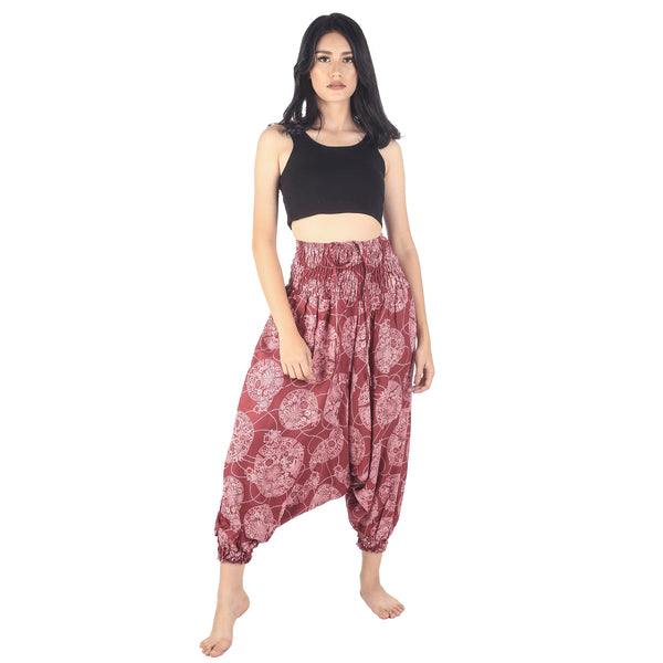 Floral Classic Unisex Aladdin drop crotch pants in Burgundy PP0056 020098 09