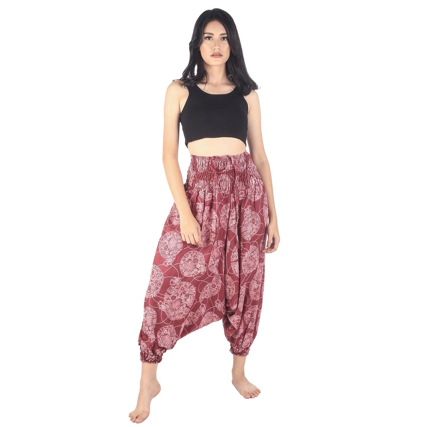 Floral Classic Unisex Aladdin drop crotch pants in Burgundy PP0056 020098 09