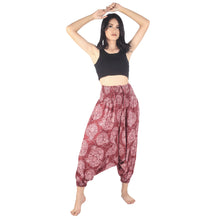 Load image into Gallery viewer, Floral Classic Unisex Aladdin drop crotch pants in Burgundy PP0056 020098 09