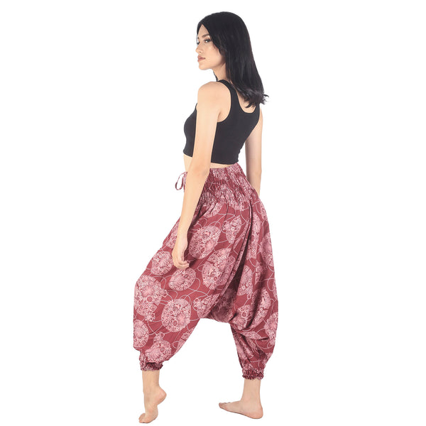 Floral Classic Unisex Aladdin drop crotch pants in Burgundy PP0056 020098 09