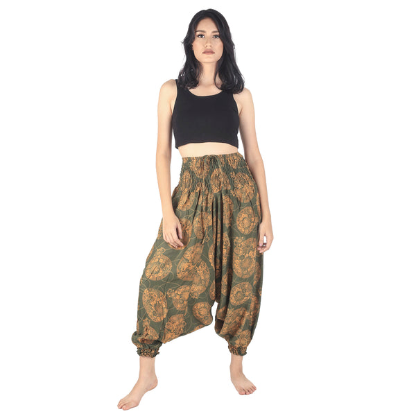 Floral Classic Unisex Aladdin drop crotch pants in Green PP0056 020098 07