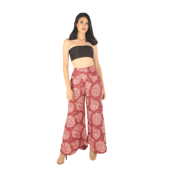 Floral Classic Women's Palazzo Pants in Burgundy PP0037 020098 09