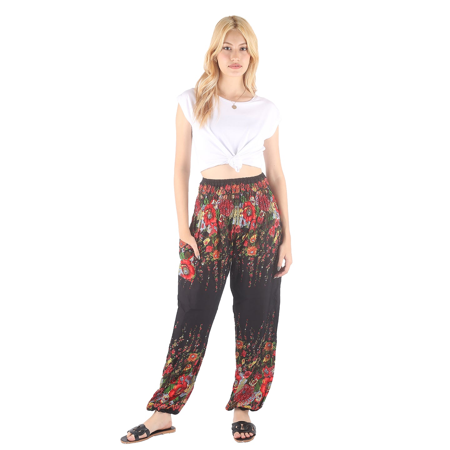 Floral Royal 10 Men/Women harem pants in Black PP0004 020010 01