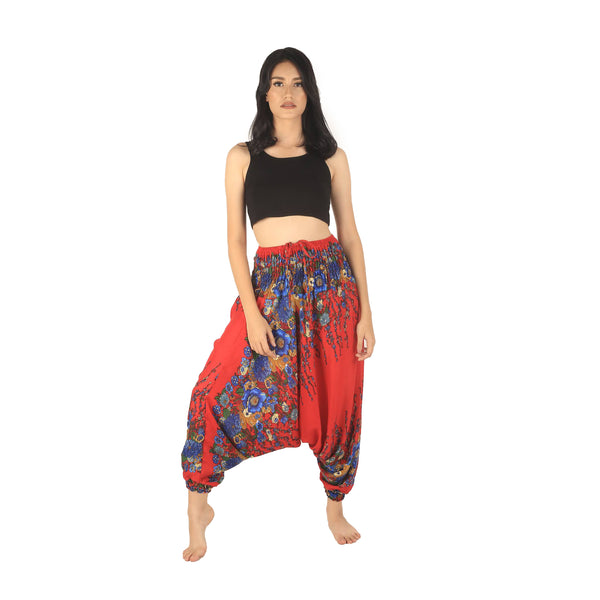 Floral Royal Unisex Aladdin drop crotch pants in Red PP0056 020010 10