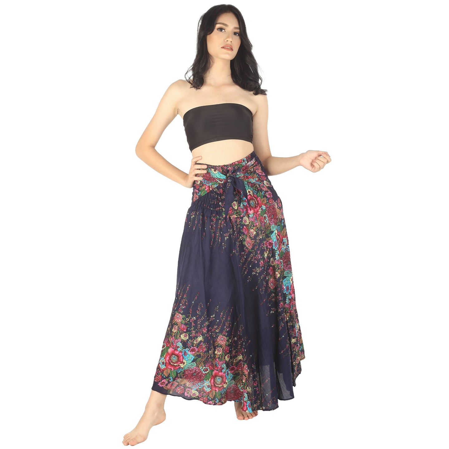 Floral Royal Women's Bohemian Skirt in Navy SK0033 020010 08