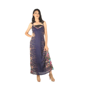 Floral Royal Women's Dresses in Navy DR0398 020010 08 Women in navy dress ( V-neck , adjustable shoulder strap , Full Length )