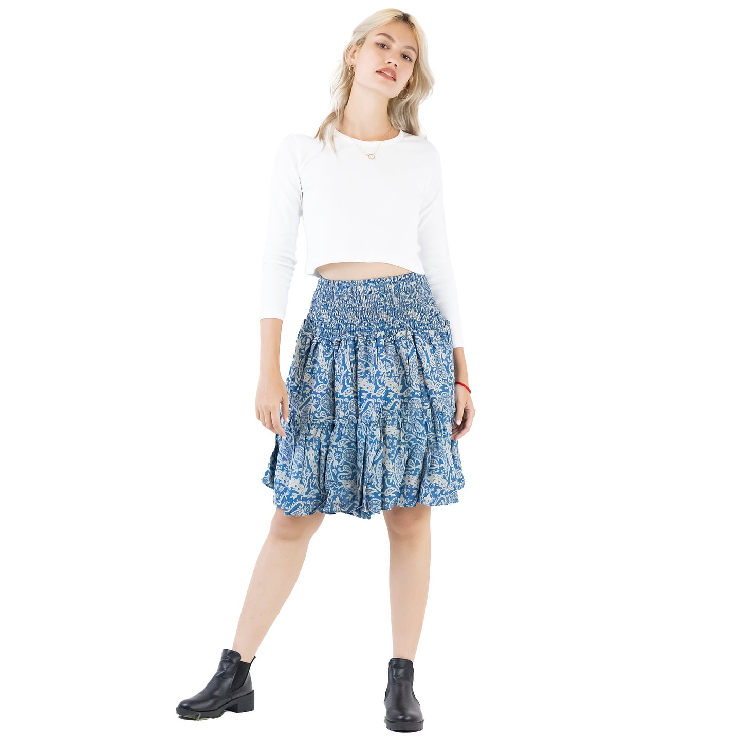 Flower Women's Skirt in White Blue SK0090 020150 02