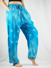 Load image into Gallery viewer, Flower drops Unisex Drawstring Genie Pants in Blue PP0110 020070 03