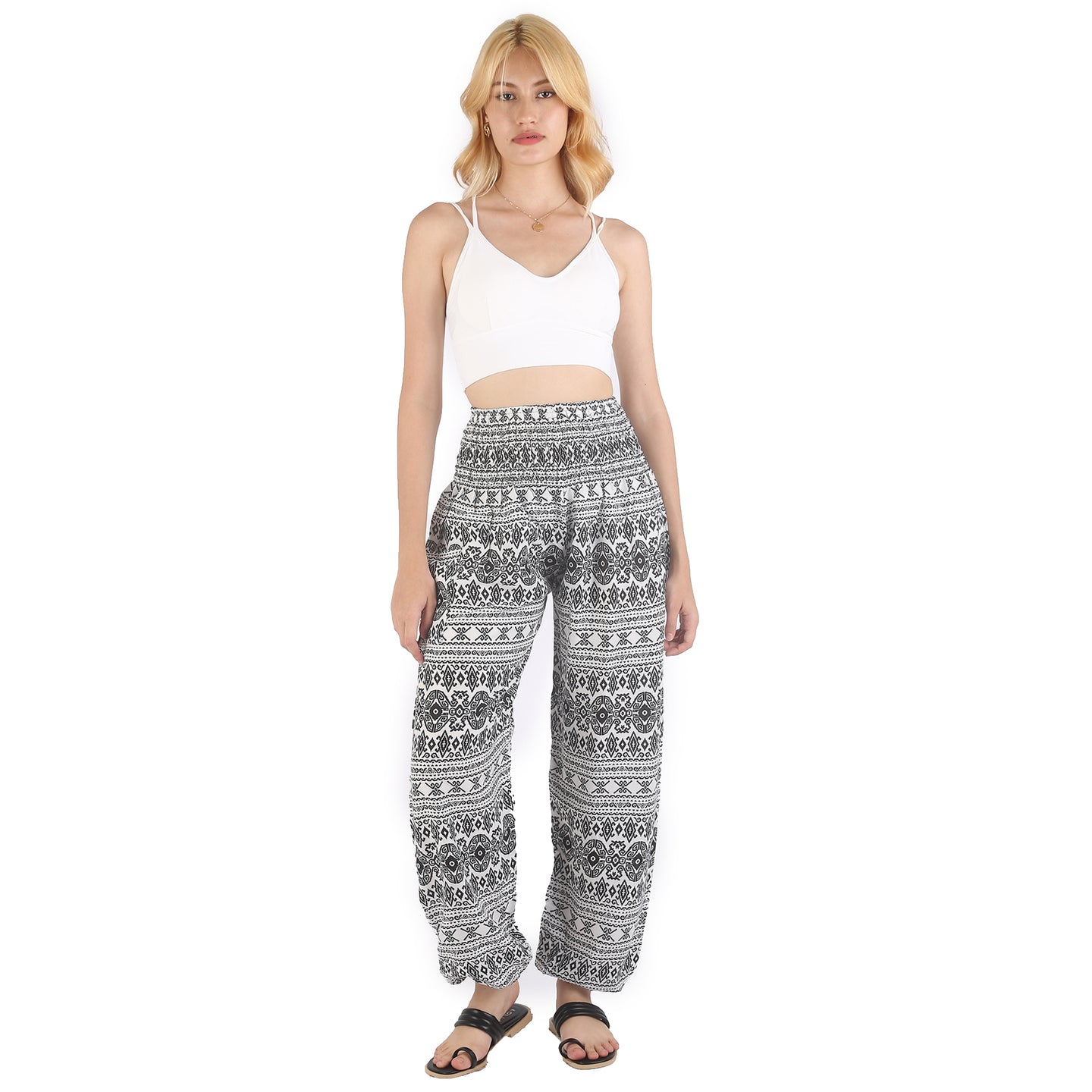 Hilltribe strip men/women's harem pants in White PP0004 020049 06