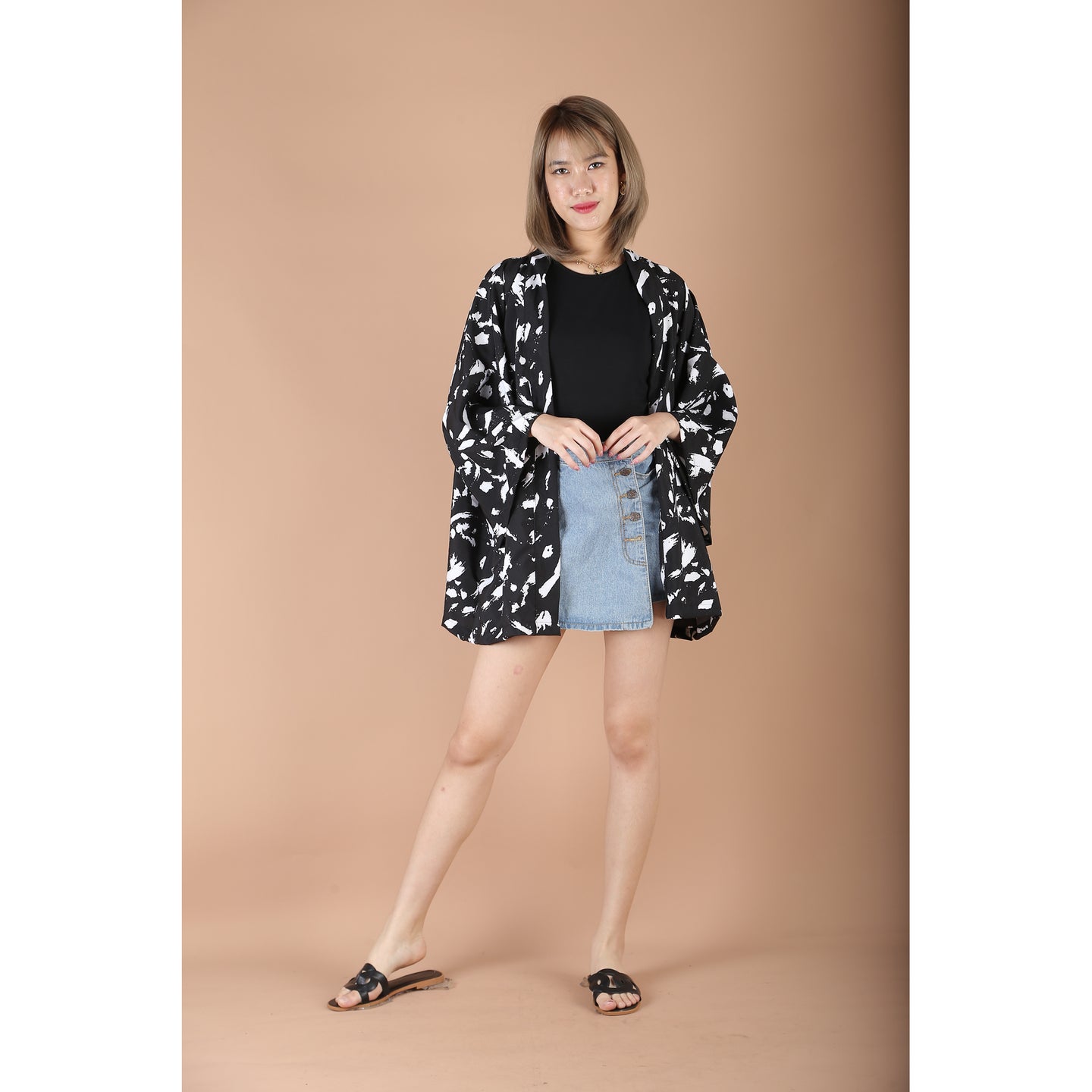 Cactus Women's Kimono Japanese Style in Black JK0094 130003 01