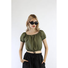 Load image into Gallery viewer, Solid Color Blouse Puff Sleeve Tops in Olive SH0194 130000 21