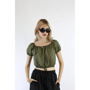 Solid Color Blouse Puff Sleeve Tops in Olive SH0194 130000 21