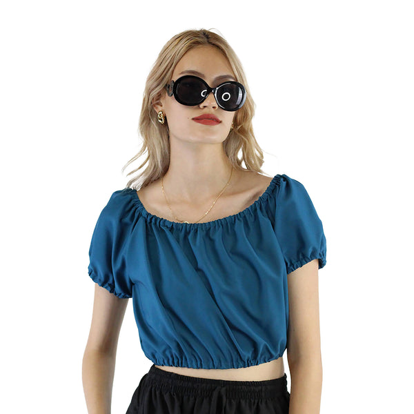 Solid Color Blouse Puff Sleeve Tops in Ocean Blue SH0194 130000 05