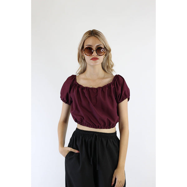 Solid Color Blouse Puff Sleeve Tops in Purple SH0194 130000 06