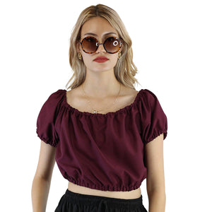 Solid Color Blouse Puff Sleeve Tops in Purple SH0194 130000 06