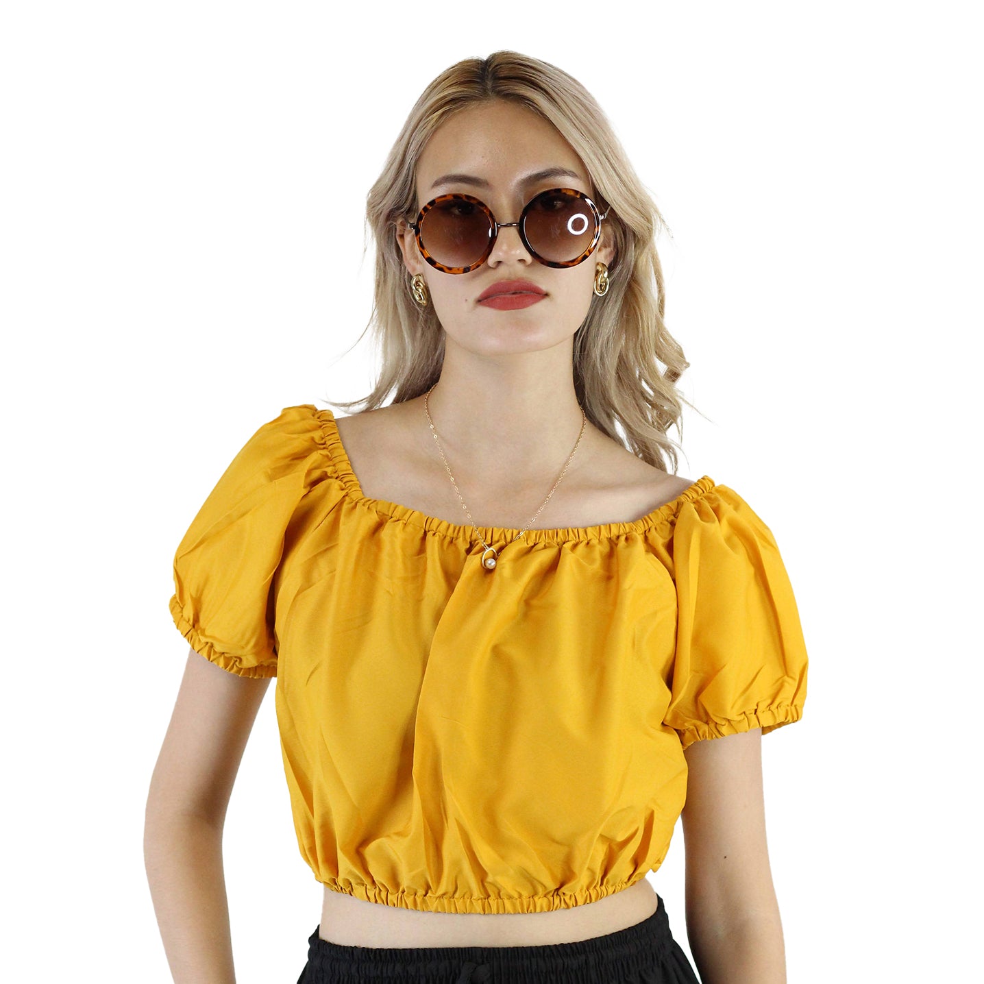 Solid Color Blouse Puff Sleeve Tops in Mustard SH0194 130000 13