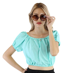 Solid Color Blouse Puff Sleeve Tops in Mint SH0194 130000 14