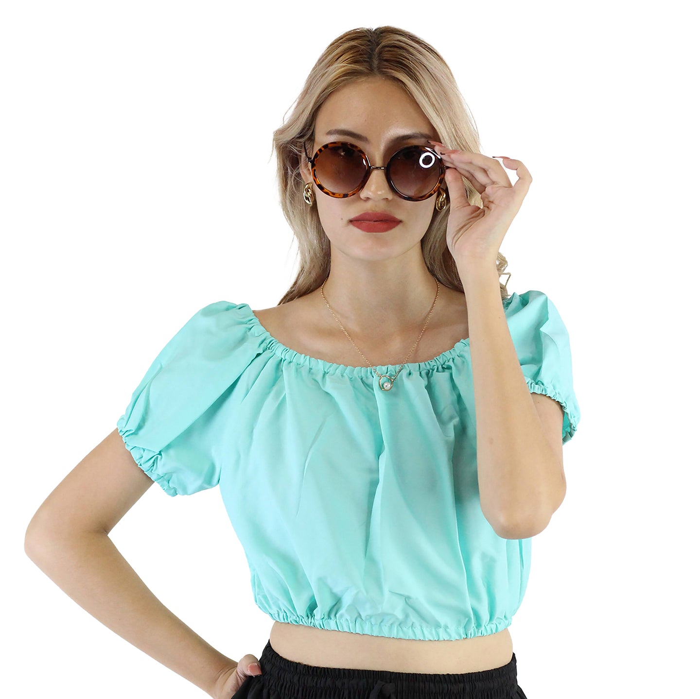 Solid Color Blouse Puff Sleeve Tops in Mint SH0194 130000 14
