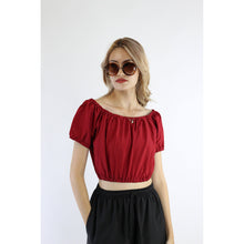 Load image into Gallery viewer, Solid Color Blouse Puff Sleeve Tops in Burgundy SH0194 130000 15
