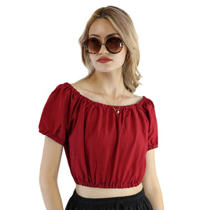 Solid Color Blouse Puff Sleeve Tops in Burgundy SH0194 130000 15