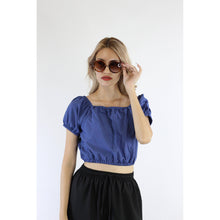 Load image into Gallery viewer, Solid Color Blouse Puff Sleeve Tops in Indigo SH0194 130000 09