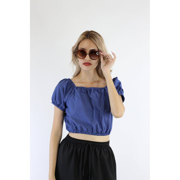 Solid Color Blouse Puff Sleeve Tops in Indigo SH0194 130000 09