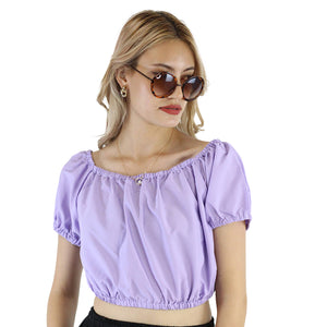 Solid Color Blouse Puff Sleeve Tops in Light Purple SH0194 130000 07