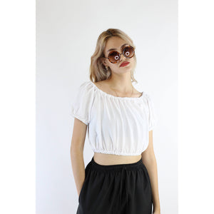 Solid Color Blouse Puff Sleeve Tops in White SH0194 130000 04