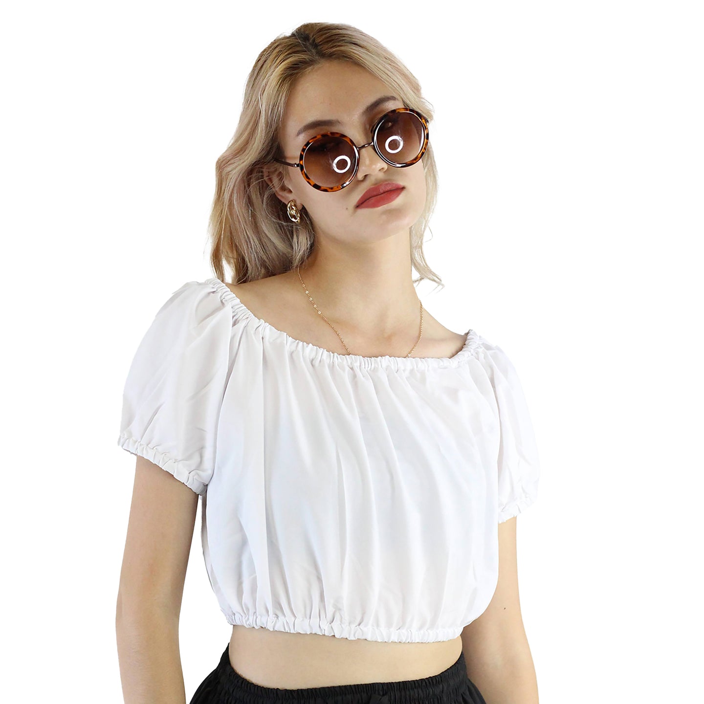 Solid Color Blouse Puff Sleeve Tops in White SH0194 130000 04