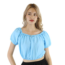 Load image into Gallery viewer, Solid Color Blouse Puff Sleeve Tops in Blue SH0194 130000 02