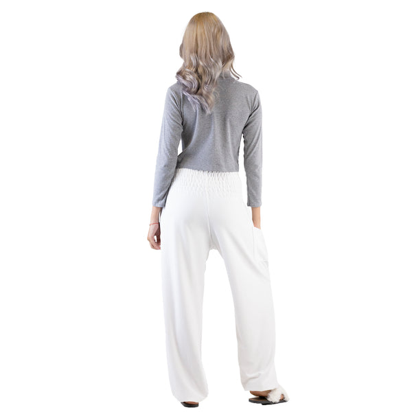 Solid Color Unisex Harem Pants Wool in White PP0004 080000 04