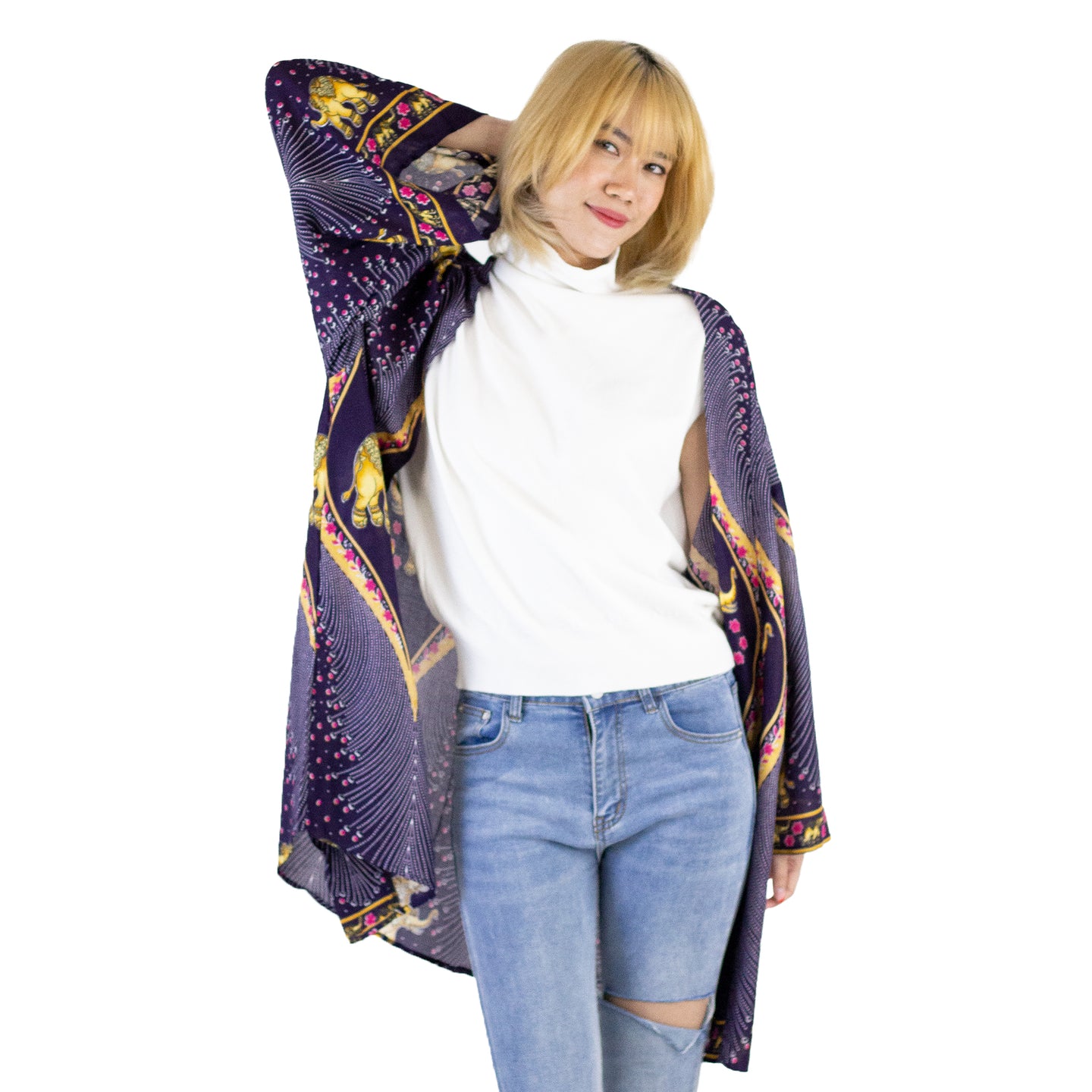 Diamond Elephant Women Kimono in Purple JK0020 020079 01